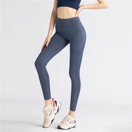 侧口袋瑜伽裤女欧美跨境蜜桃高腰提臀弹力跑步打底运动健身紧身裤