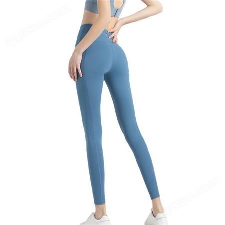 高腰口袋健身裤女欧美跨境双面锦纶弹力运动紧身裤蜜桃臀瑜伽裤