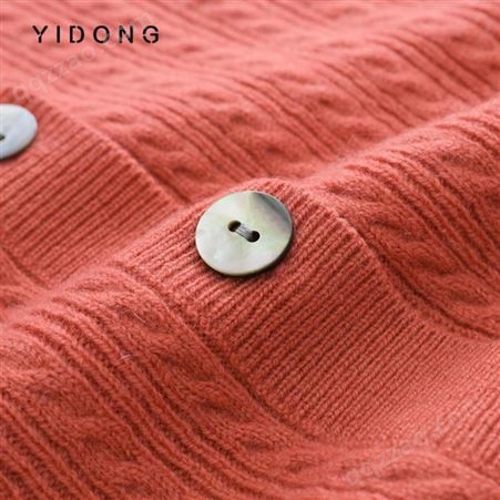 新款韩版圆领绞花羊毛单排扣开衫女士山羊绒罗纹下摆修身气质毛衣