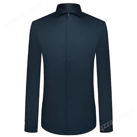 高定纯棉衬衣 夏季新款男士商务休闲高级蓝色长袖衬衫