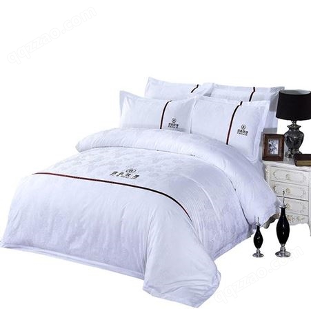 莎曼丽 纯棉加厚纯白提花被套床单 嵌线款四件套 平纹床上用品定制